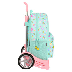 School Rucksack with Wheels Smiley Summer fun Turquoise 32 x 43 x 14 cm