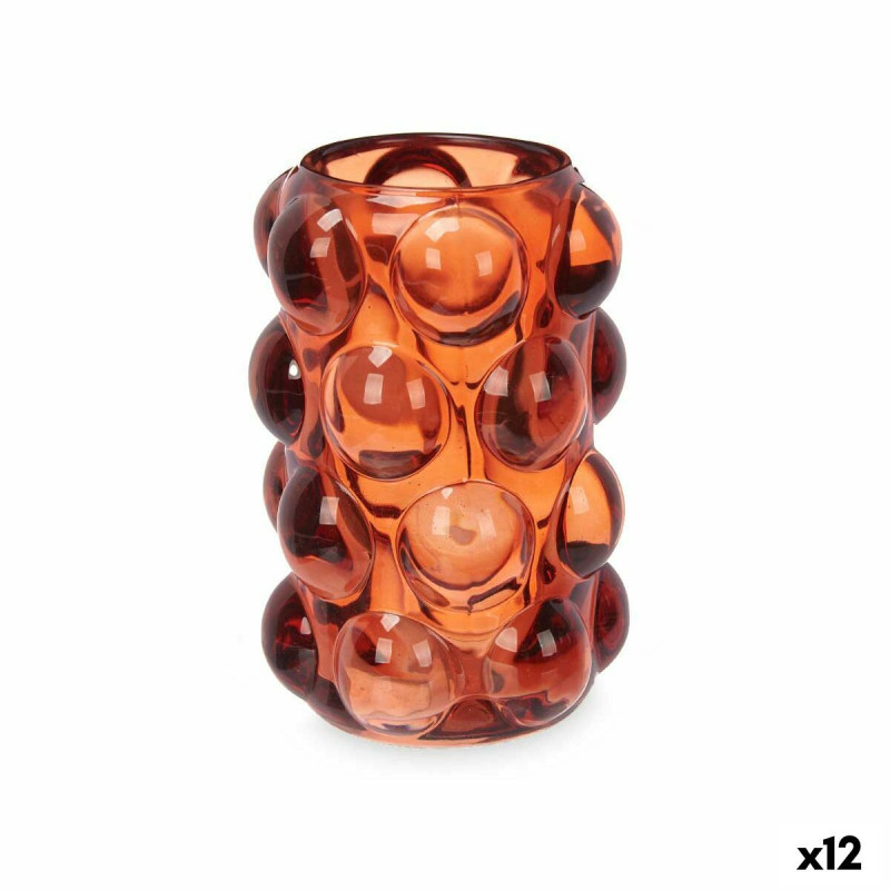 Candleholder Microbeads Orange Crystal 8,4 x 12,5 x 8,4 cm (12 Units)