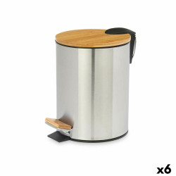 Pedal bin Brown Silver Bamboo Stainless steel 3 L (6 Units)