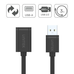 USB Cable Unitek Y-C417GBK Male Plug/Socket Black 3 m