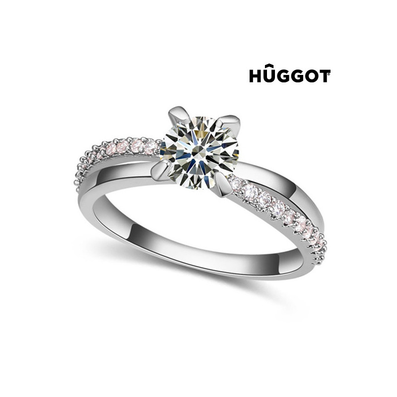 Hûggot You & Me Rhodium-Plated Ring with Zircons