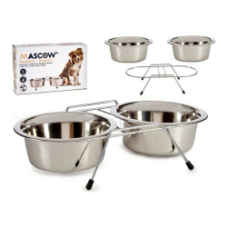 Pet feeding dish Double Stainless steel Silver (2 x 1700 ml)