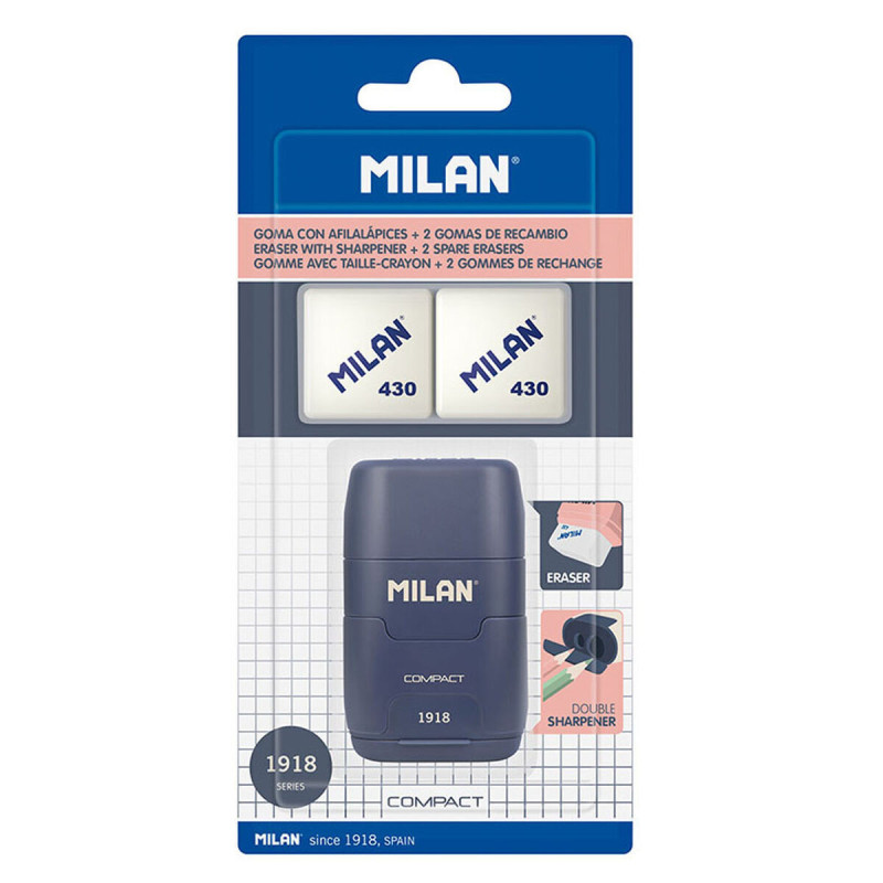 Eraser and Pencil Sharpener Set Milan Afilaborra Compact Serie 1918 Double Blue