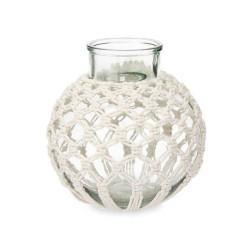 Vase White Cloth Glass 25 x 26,5 x 25 cm (4 Units) Macrame