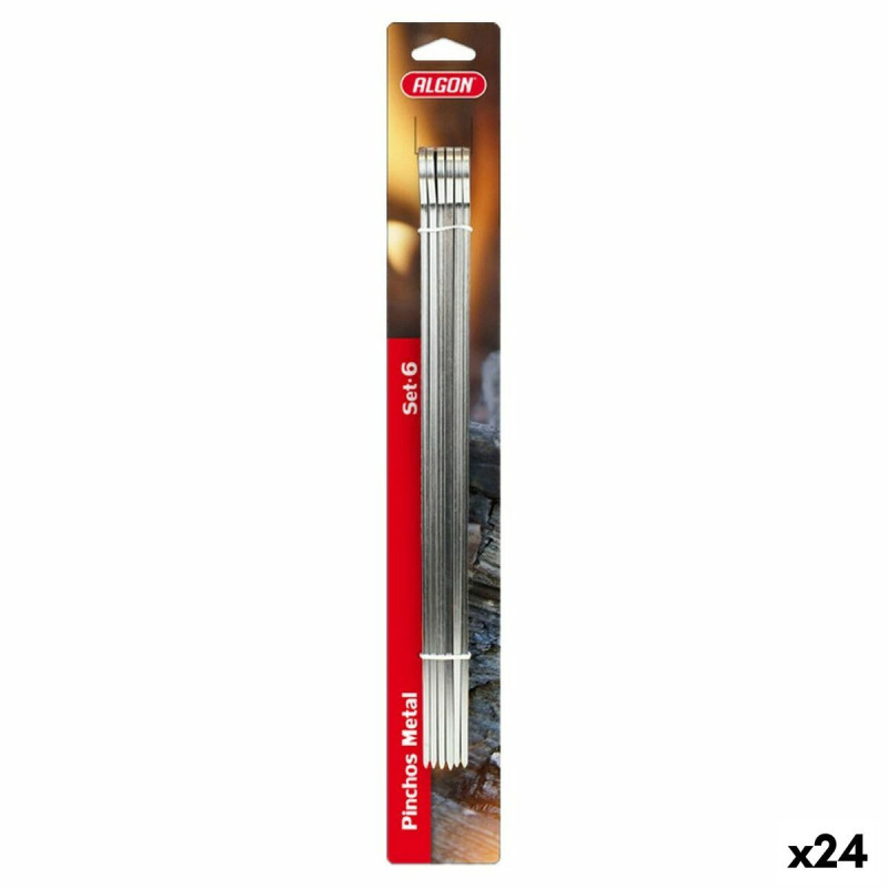 Barbecue Skewer Set Algon Metal 6 Pieces (24 Units) (33 cm x 4 mm)