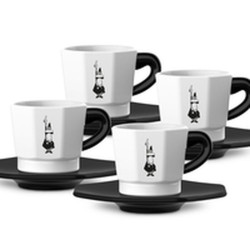 Piece Coffee Cup Set Bialetti 700000652 White Black Porcelain 75 ml (4 Units)