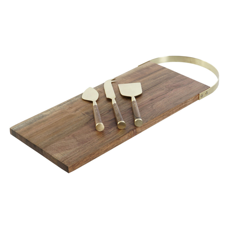 Cutting board DKD Home Decor Golden Natural Stainless steel Acacia 46,5 x 17,7 x 2 cm (4 Pieces)