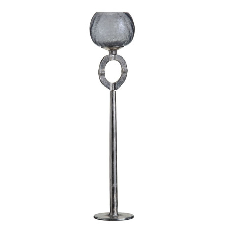 Candleholder 13 x 13 x 56 cm Crystal Grey Metal Silver