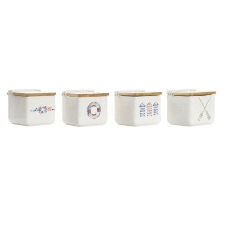 Salt Shaker with Lid DKD Home Decor Navy Multicolour Bamboo Dolomite 12,5 x 12,5 x 11,5 cm