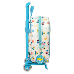 School Rucksack with Wheels Baby Shark Surfing Blue White 22 x 27 x 10 cm