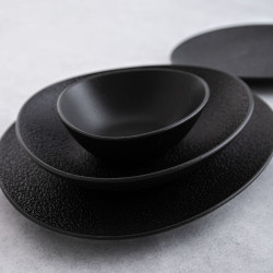 Flat Plate Bidasoa Fosil Black Ceramic Oval 28 x 24,8 x 2,5 cm (6 Units)