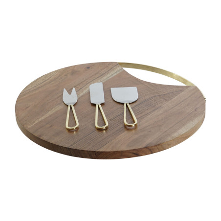 Cutting board DKD Home Decor Golden Natural Stainless steel Acacia 35,5 x 35,5 x 1,5 cm (4 Pieces)