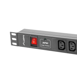 Schuko 19" 8 Way Multi-socket Adapter with On / Off Switch Lanberg PDU-08I-0200-C20-BK (2 m)