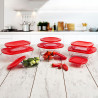 Round Lunch Box with Lid Ô Cuisine Cook & Store 21 x 21 x 7 cm Red 1,1 L Silicone Glass (5 Units)