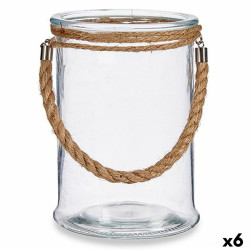 Candleholder Transparent Glass Seagrass 14,5 x 21 x 14,5 cm (6 Units)