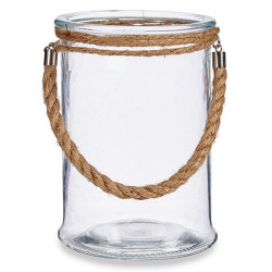 Candleholder Transparent Glass Seagrass 14,5 x 21 x 14,5 cm (6 Units)