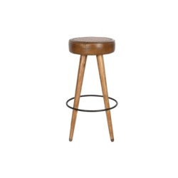 Stool Home ESPRIT Brown Camel Leather Wood Rattan 42 x 42 x 76 cm