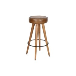 Stool Home ESPRIT Brown Camel Leather Wood Rattan 42 x 42 x 76 cm