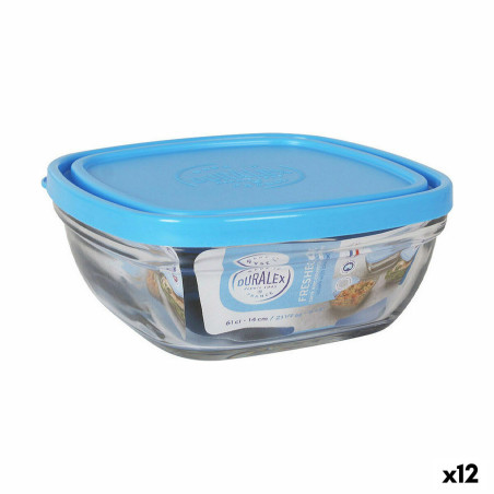 Square Lunch Box with Lid Duralex FreshBox Blue 610 ml 14 x 14 x 6 cm (12 Units)