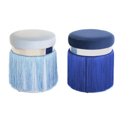 Footrest DKD Home Decor Silver Metal Sky blue Navy Blue Fringe 35 x 35 x 41 cm (2 Units)