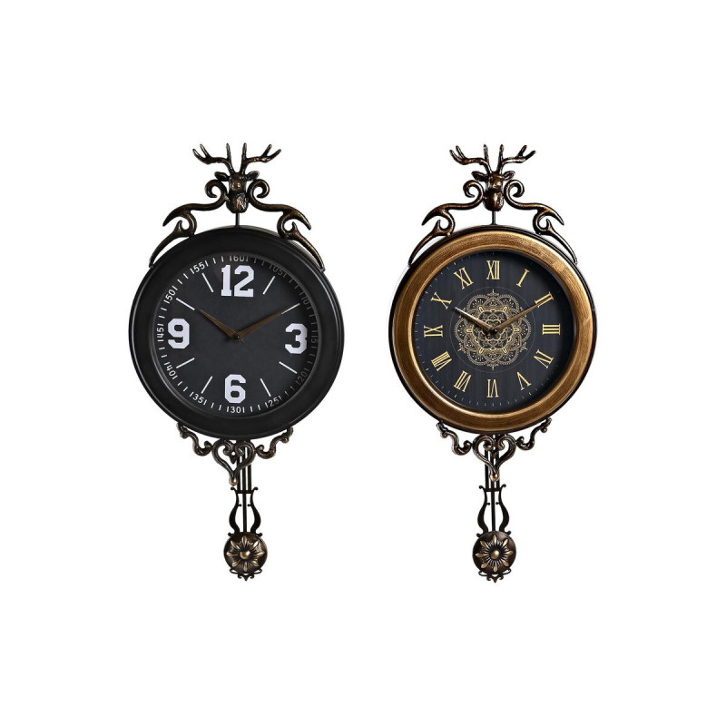 Wall Clock DKD Home Decor 27 x 7,5 x 57,5 cm Crystal Black Golden Iron Pendulum (2 Units)