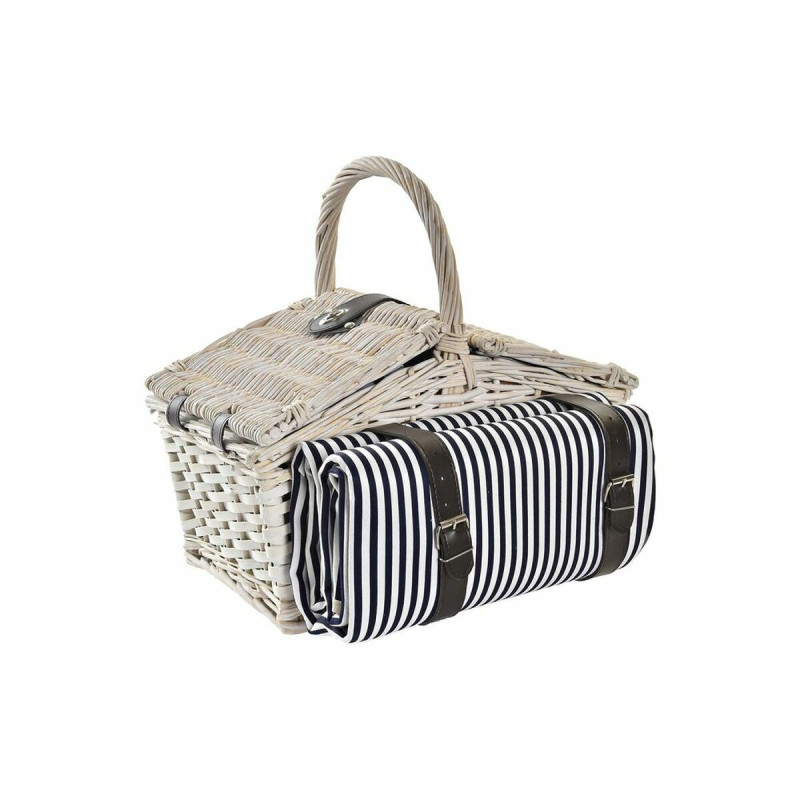 Basket DKD Home Decor wicker Picnic Blue Polyester White (40 x 40 x 42 cm)