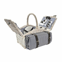 Basket DKD Home Decor wicker Picnic Blue Polyester White (40 x 40 x 42 cm)