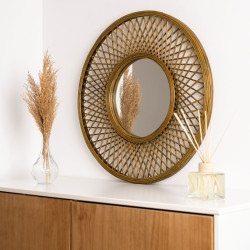 Wall mirror Vinthera Moa Rattan Natural 59 cm (4 Units)