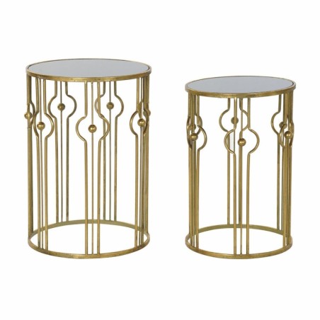 Side table DKD Home Decor Mirror Black Metal Light Copper (39 x 39 x 55 cm) (2 pcs)