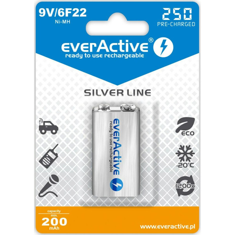 Rechargeable Batteries EverActive EVHRL22-250 6F22 200 mAh 9 V