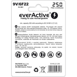 Rechargeable Batteries EverActive EVHRL22-250 6F22 200 mAh 9 V