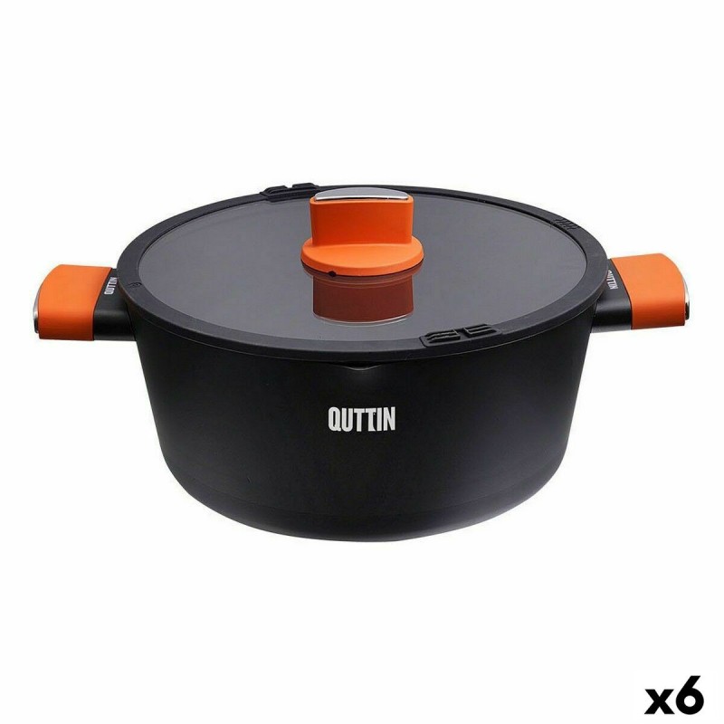 Casserole with glass lid Quttin Gastro Black Orange 38,5 x 29,5 x 13 cm (6 Units)