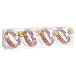 Christmas Baubles Pink Transparent Golden Plastic Fabric Lasso 8 x 8 x 8 cm (4 Units)