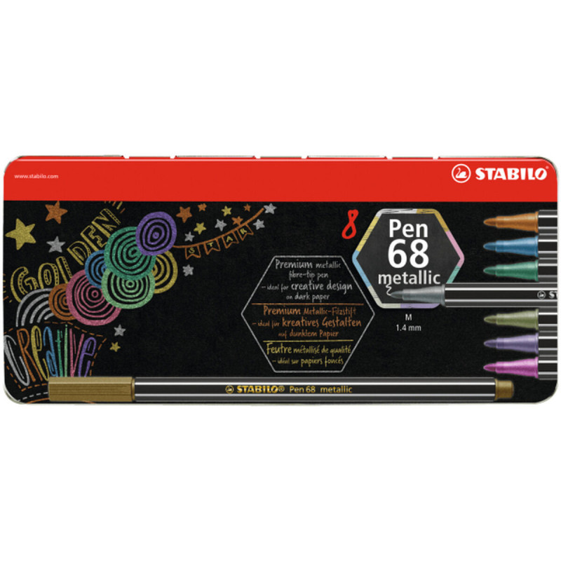 Set of Felt Tip Pens Stabilo Pen 68 Metallic 8 Pieces Multicolour