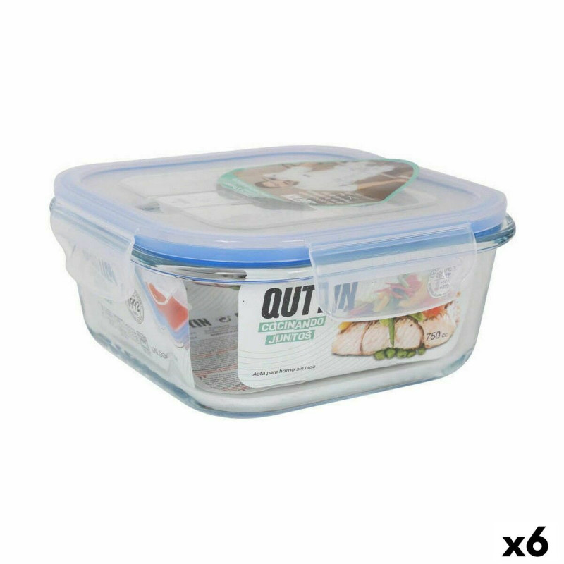 Square Lunch Box with Lid Quttin Transparent 750 ml 16 x 16 x 7 cm (6 Units)