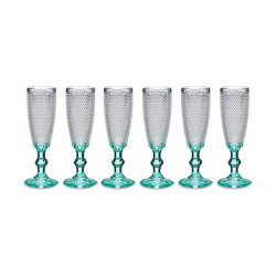 Champagne glass Points Transparent Turquoise Glass 6 Units (185 ml)