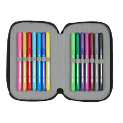 Double Pencil Case Real Madrid C.F. Black 12.5 x 19.5 x 4 cm (28 Pieces)