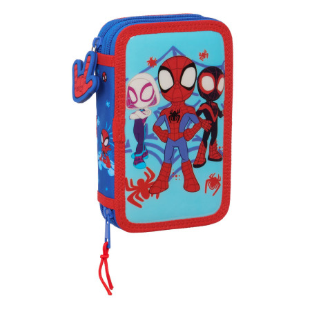 Double Pencil Case Spidey Red Blue 12.5 x 19.5 x 4 cm (28 Pieces)