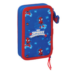 Double Pencil Case Spidey Red Blue 12.5 x 19.5 x 4 cm (28 Pieces)