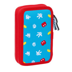 Double Pencil Case Mickey Mouse Clubhouse Fantastic Blue Red 12.5 x 19.5 x 4 cm (28 Pieces)