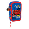 Double Pencil Case Cars Race ready Blue 12.5 x 19.5 x 4 cm (28 Pieces)