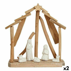 Christmas nativity set Ceramic Brown White 2 Units 25 x 28 x 10 cm Natural Wood (2 Units)