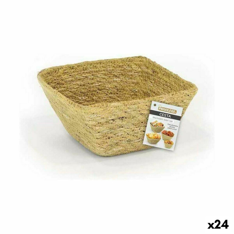 Multi-purpose basket Privilege Seagrass Squared 8 x 8 x 7 cm (24 Units)