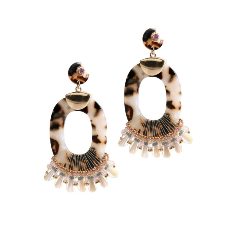 Ladies'Earrings Lola Casademunt Rings Brown Cream Fringe (5 x 8,4 cm)