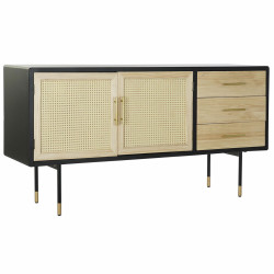 Sideboard DKD Home Decor Black Golden Natural Rattan Pinewood 150 x 44 x 76 cm