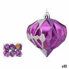 Set of Christmas balls Diamond Purple Silver Plastic 8 x 9 x 8 cm (12 Units)