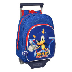 School Rucksack with Wheels Sonic Let's roll Navy Blue 26 x 34 x 11 cm