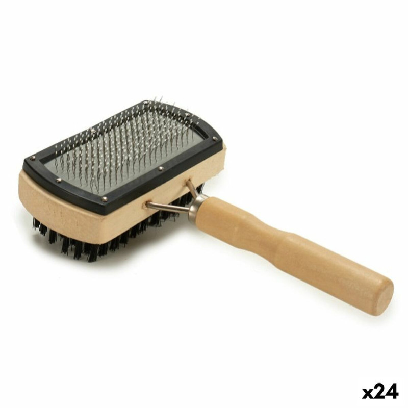 Dog Brush Double Wood Brown 13 x 5 x 22 cm (24 Units)