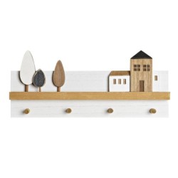 Wall mounted coat hanger DKD Home Decor Wood Houses Urban 40 x 4 x 17 cm