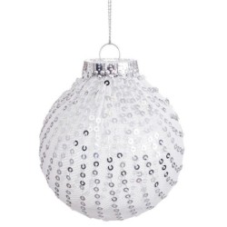 Christmas Baubles White Silver Plastic Fabric Sequins 6 x 6 x 6 cm (10 Units)